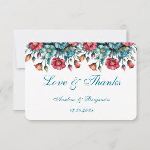 Aquamarin Red Orange Bouquet Floral Gold Dankeskarte