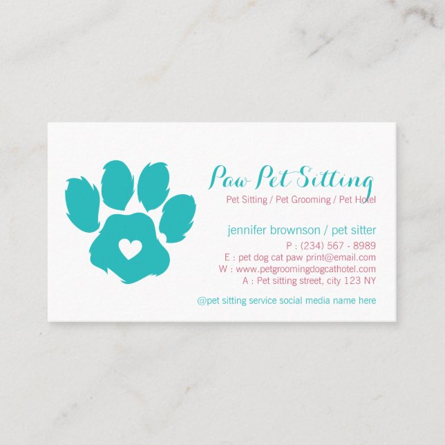 Aquamarin Red Pet Sitter Social Media Hund Katze P Visitenkarte (Vorderseite)