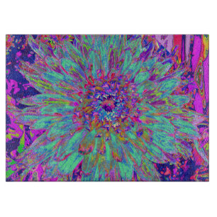 Aquamarin Regenbogenfarbe Abstrakte Dahlie-Blume Schneidebrett