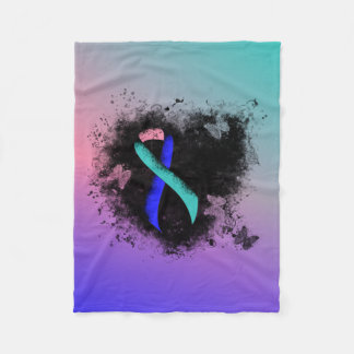 Aquamarin/rosa/blaue Schleife Herz Fleecedecke