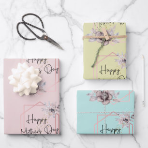 Aquamarin rosa, gelbe Mutter Geschenkpapier Set