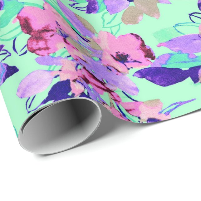 Aquamarin rosa, lila Muster Geschenkpapier (Rolleneckpunkt)