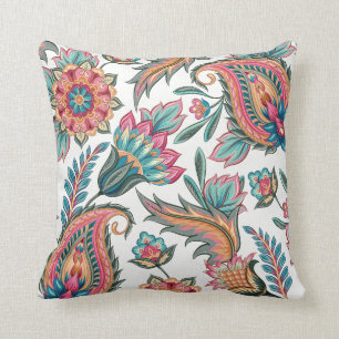 Aquamarin rosa Orange Paisley Blumenwirbel Kissen