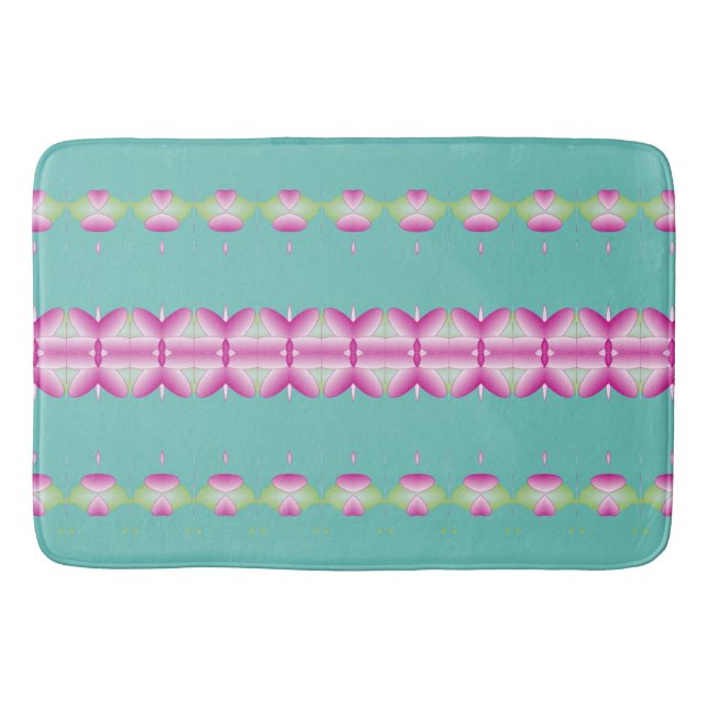 Aquamarin rosa und grüne Gemusterte Mat Badematte (Vorderseite)