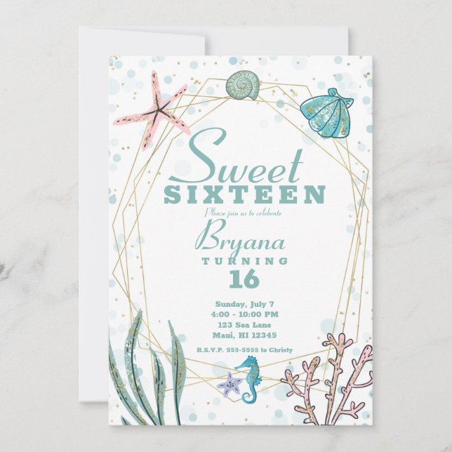 Aquamarin & rosa Unterwasser Whimsical Sweet 16 Pa Einladung (Vorderseite)