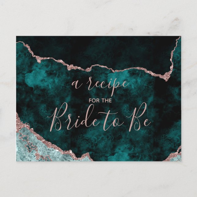 Aquamarin & Rose Gold Foil Brautparty Rezept Karte (Vorderseite)
