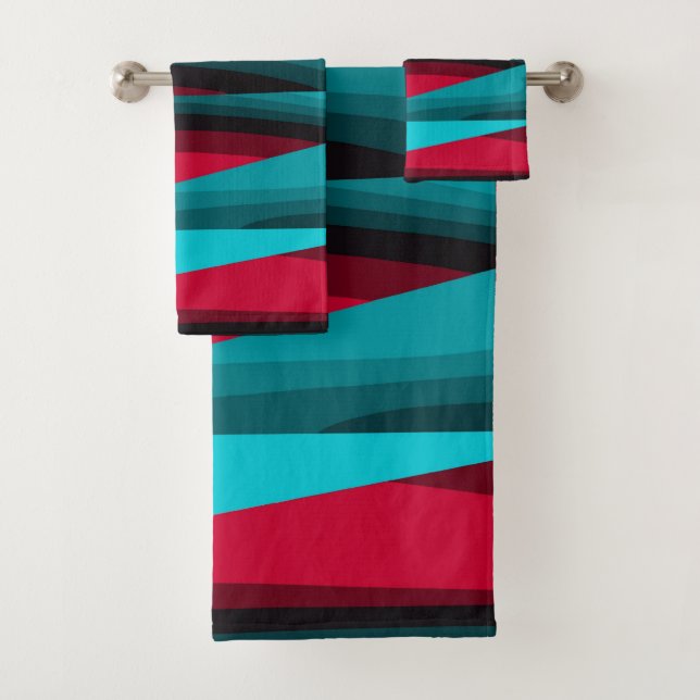 Aquamarin-rot Abstrakt Badhandtuch Set (Insitu)
