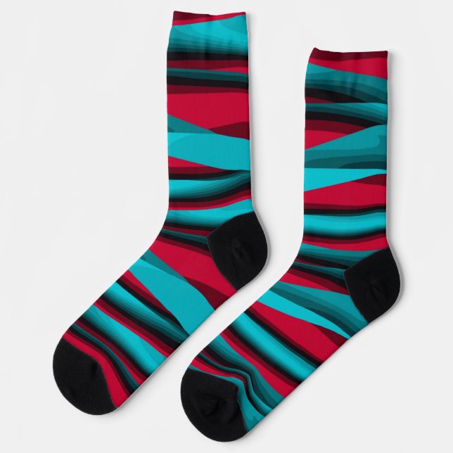 Aquamarin-rot Abstrakt Socken (Linkes Detail)