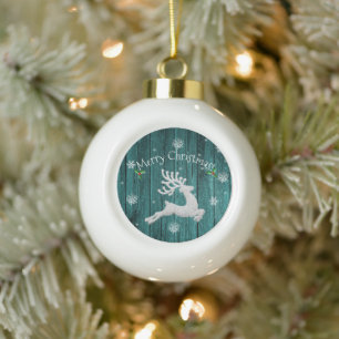 Aquamarin Rustikaler Weihnachtsmann Gerahmte Ornam Keramik Kugel-Ornament