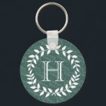 Aquamarin & Sage Greenery Botanischer Kranz Mit Mo Schlüsselanhänger<br><div class="desc">Mit diesem personalisierten mit Monogramm Schlüsselanhänger anziehen. Das Design besticht durch moderne Blätter mit Lorbeerkranzen und eine stilvolle Typografie. Monogramm in der Mitte ist einfach zu anpassen. Eine elegante und nützliche Brautjungfrau,  Trauzeuge und Brautparty-Sake-Idee und ergänzt schicke Hochzeitsgrün.</div>
