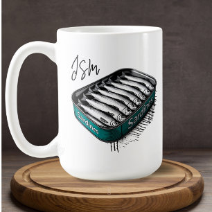 Aquamarin Sardine Art Tin Custom Monogram Name Kaffeetasse