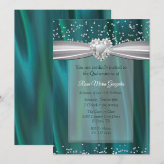 Aquamarin Satin und Diamonds Quinceñera Einladung