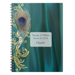 Aquamarin Satin und Peacock Feather Wedding Notebo Notizblock