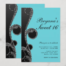 Aquamarin & Schwarz Silver Glitzer Swirl Sweet 16 