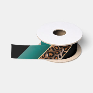 Aquamarin-, Schwarz- und Leopardrucke Satinband