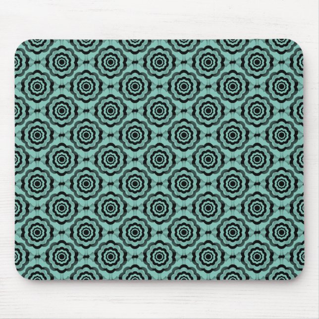 Aquamarin Schwarze Blume Nahtloses Muster Mousepad (Vorne)