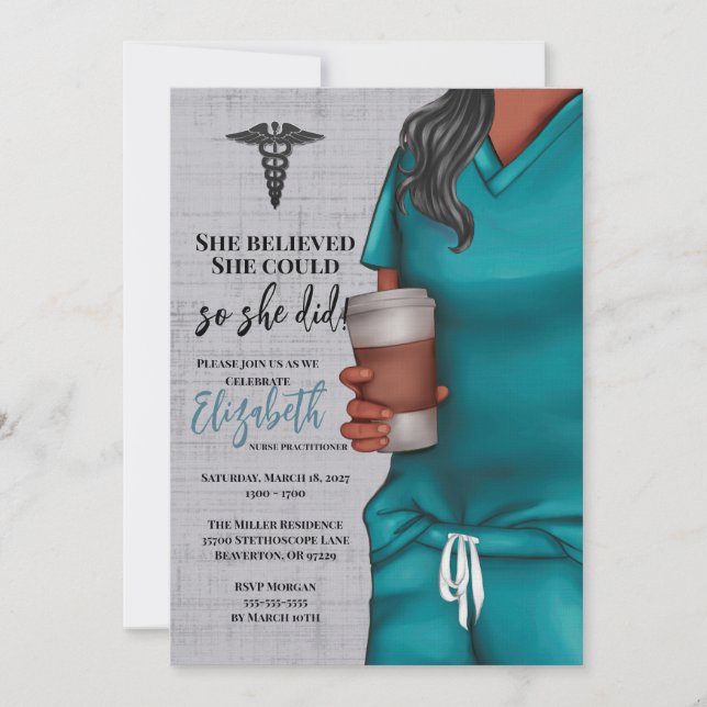 Aquamarin Scrubs Medical School Abschluss Einladun Einladung (Vorderseite)
