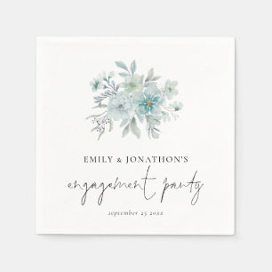 Aquamarin Sea Mist Florals Script-Engagement Party Serviette