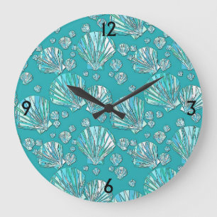 Aquamarin, seafoam Muscheln, Türkishintergrund Große Wanduhr