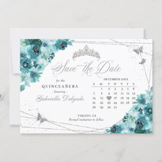 Aquamarin & silber Quinceañera Save the Date Einladung
