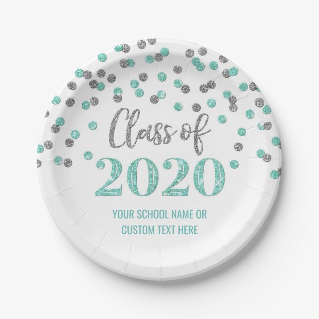 Aquamarin Silver Confetti Abschluss 2020 Pappteller (Vorderseite)