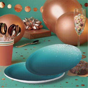 Aquamarin Silver Confetti Pappteller