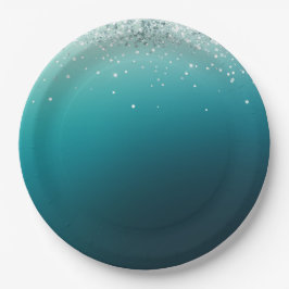 Aquamarin Silver Confetti Pappteller