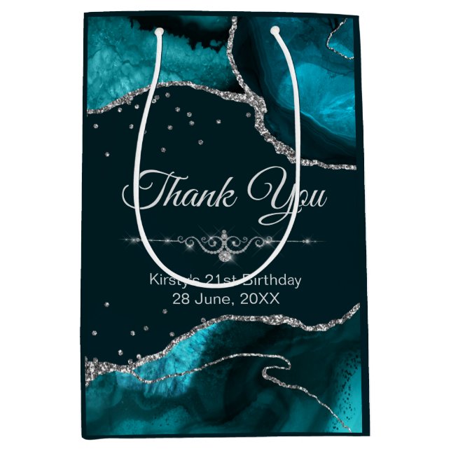 Aquamarin & Silver Glitzer Agate Birthday Vielen D Mittlere Geschenktüte (Vorderseite)
