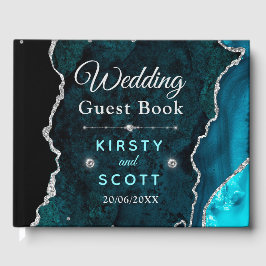 Aquamarin & Silver Glitzer Agate Wedding Gästebuch