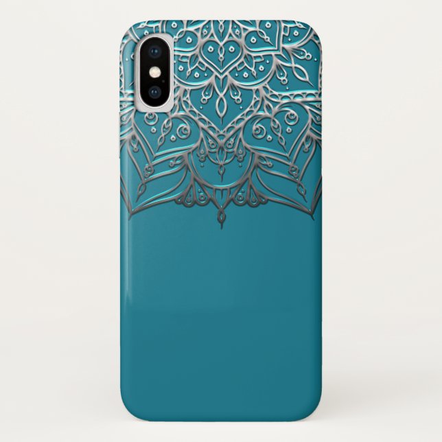 Aquamarin & Silver Mandala Elegant Minimal Marokka Case-Mate iPhone Hülle (Rückseite)