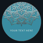 Aquamarin & Silver Mandala Elegantes Highlights Runder Aufkleber<br><div class="desc">Matching-Elemente verfügbar.</div>