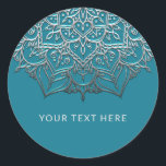 Aquamarin & Silver Mandala Elegantes Highlights Runder Aufkleber<br><div class="desc">Matching-Elemente verfügbar.</div>