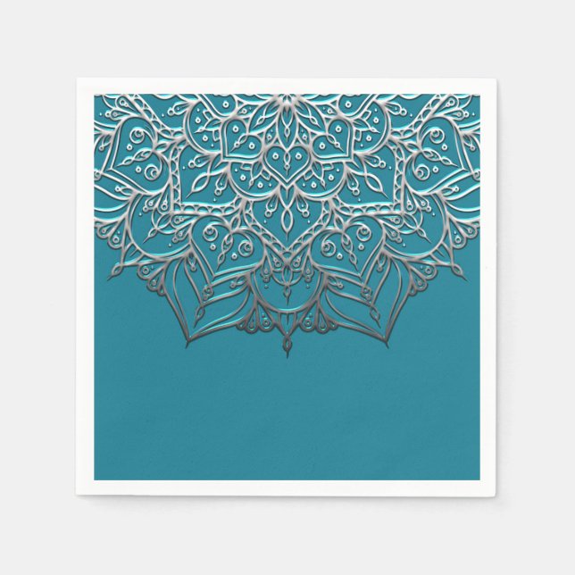 Aquamarin & Silver Mandala Elegantes Highlights Serviette (Vorderseite)