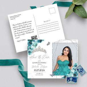 Aquamarin & Silver Tiara Quinceañera Foto Postkart Postkarte