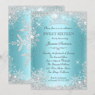Aquamarin Silver Winter Wonderland Sweet 16 Tiara Einladung