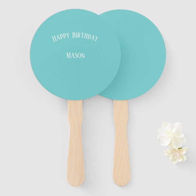Aquamarin Sky Happy Birthday Fächer (Vorne und Hinten)