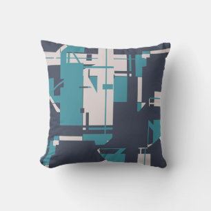 Aquamarin Slate Blue Light Gray Moderne Kunst Desi Kissen