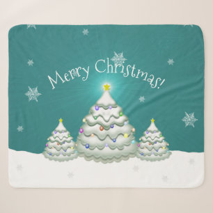 Aquamarin Snowy Christmas Tree Sherpa Blanket Sherpadecke
