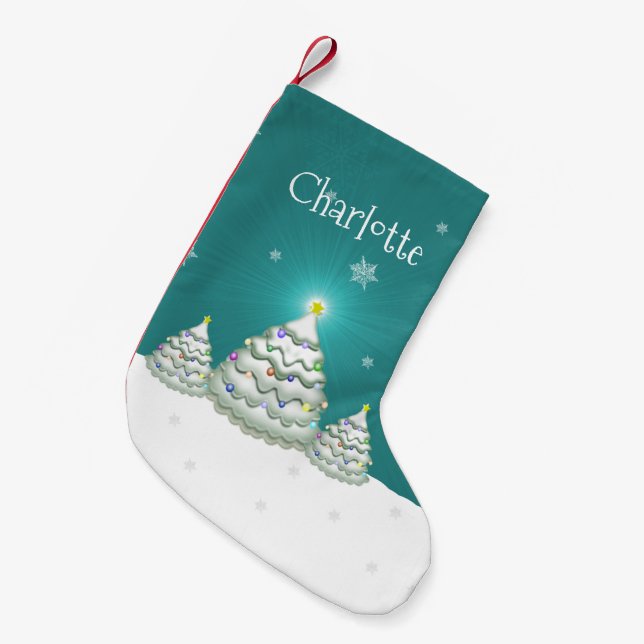 Aquamarin Snowy Weihnachtsbaum Weihnachtsbaum Stru Kleiner Weihnachtsstrumpf (Vorderansicht (hängend))