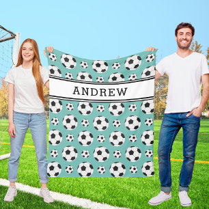 Aquamarin Soccer Balls Muster Kid Boy Girl Name Fleecedecke