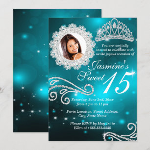 Aquamarin Sparkle Diamond Tiara Foto Quinceanera Einladung