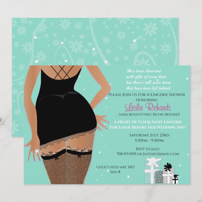Aquamarin Sparkle Lingerie Brautparty Einladung (Vorne/Hinten)
