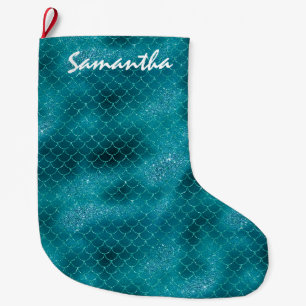 Aquamarin Sparkle Mermaid personalisiert Großer Weihnachtsstrumpf