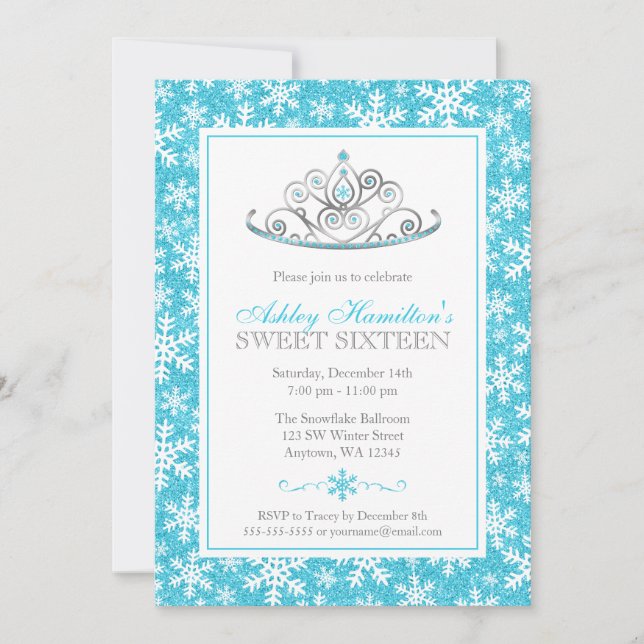 Aquamarin Sparkle Princess Winter Wonderland Sweet Einladung (Vorderseite)