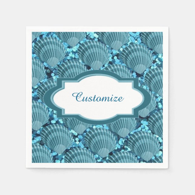 Aquamarin Sparkle Seashell Napkins Serviette (Vorderseite)