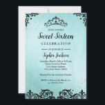 Aquamarin Sparkle Tiara Damask 16 . Geburtstag Einladung<br><div class="desc">Mehr Elegante 16 . Geburtstag Einladungen im Kleinen Bayleigh Store</div>