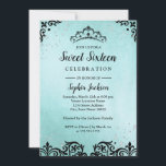 Aquamarin Sparkle Tiara Damask 16 . Geburtstag Einladung<br><div class="desc">Mehr Elegante 16 . Geburtstag Einladungen im Kleinen Bayleigh Store</div>