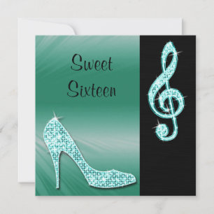Aquamarin Stiletto & Treble Cleft Sweet 16 Einladung
