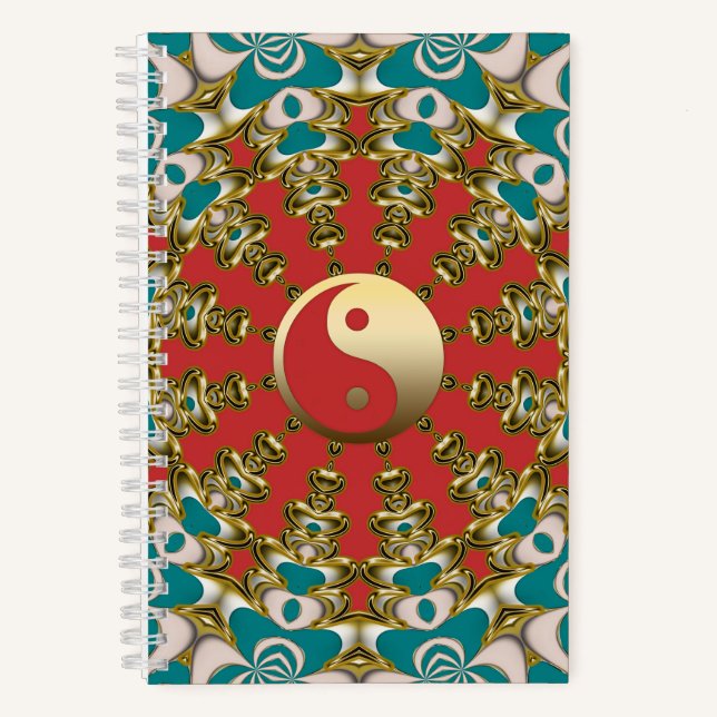 Aquamarin Sunshine Gold Yin Yang Notizbuch (Vorderseite)
