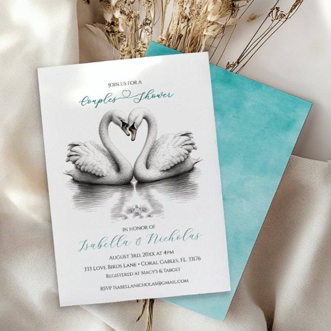 Aquamarin Swan Couples Dusche Einladung (Teal Couples Shower)